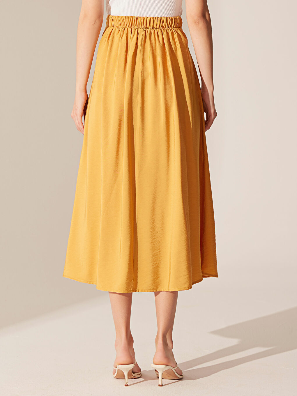 Sarı Rahat Kalıp Gabardin Kadın Etek-4