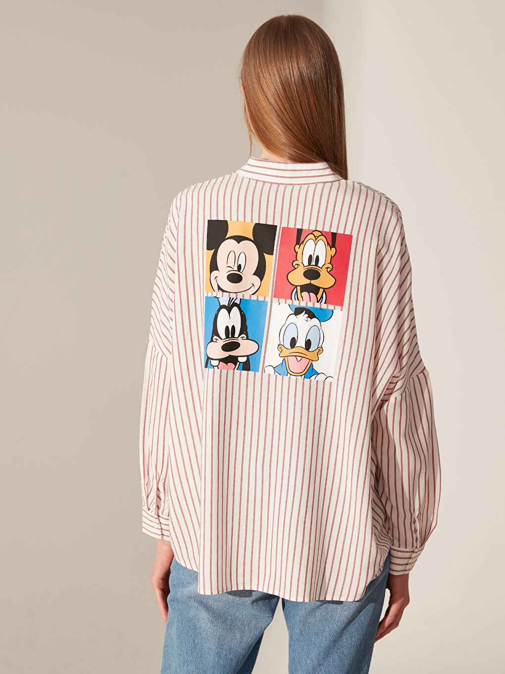 Kırmızı Rahat Kalıp Uzun Kollu Poplin Kadın Gömlek-4