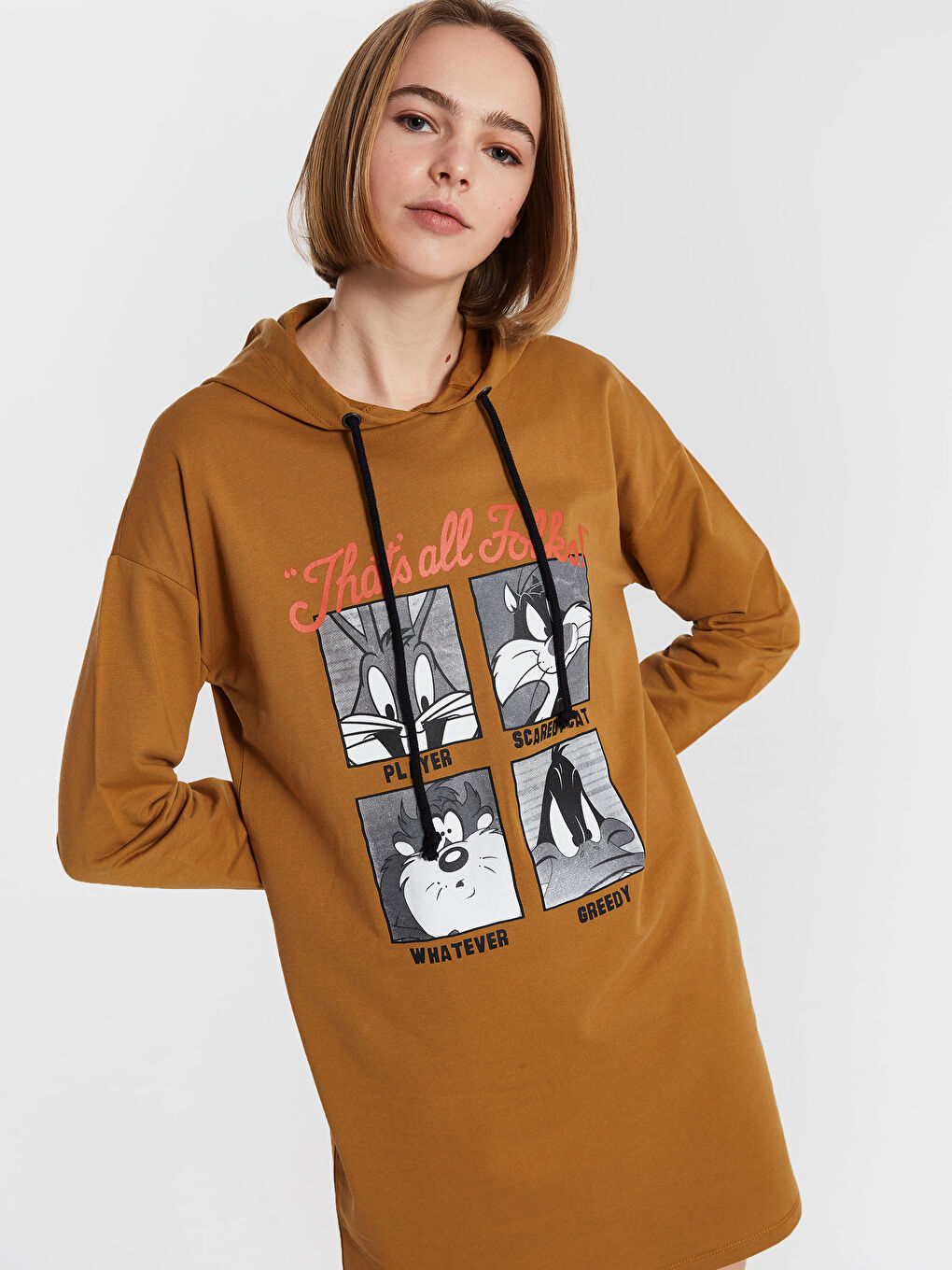 Bej Standart Fit Uzun Kollu Kadın Elbise-1