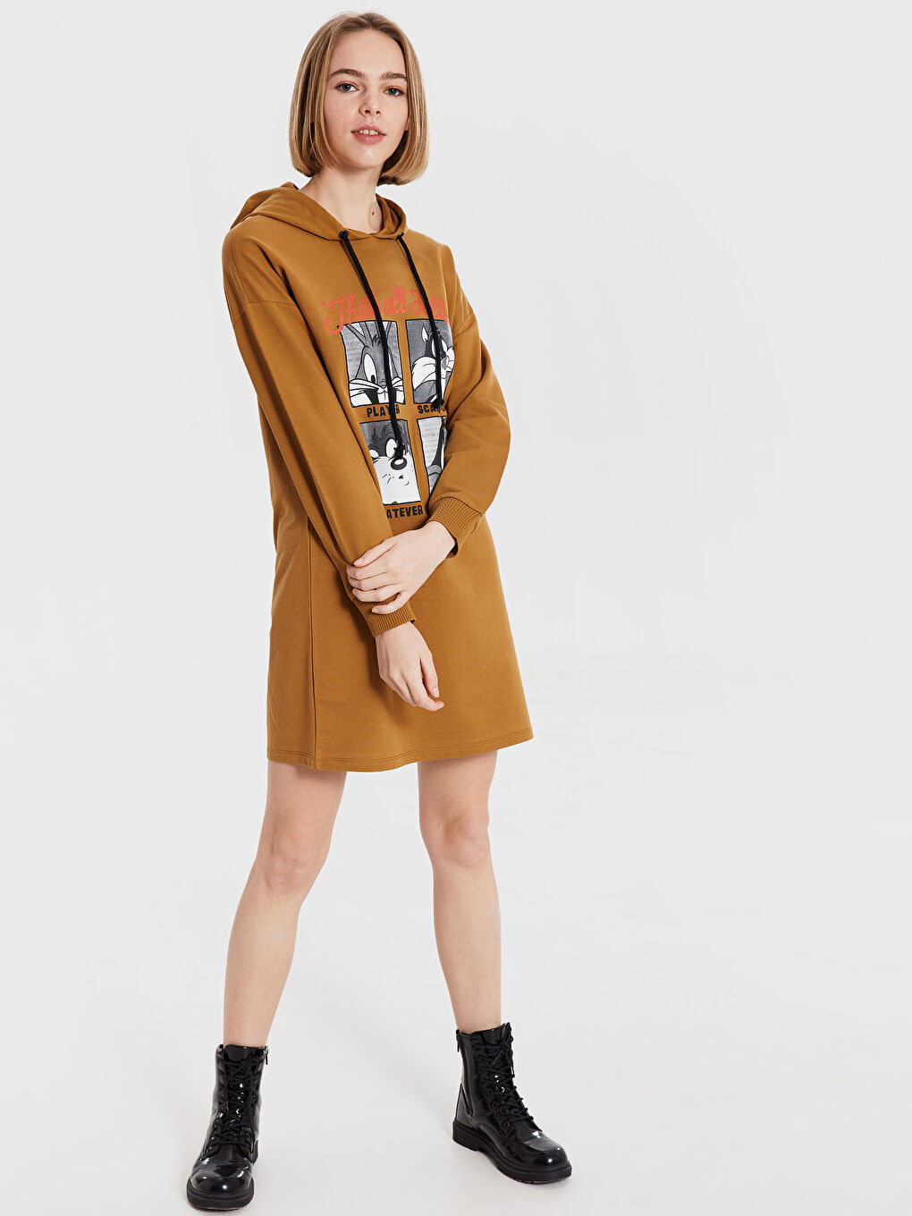 Bej Standart Fit Uzun Kollu Kadın Elbise-2