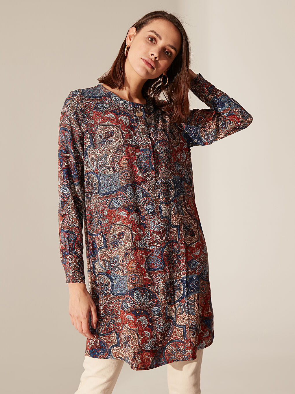 Kahverengi Uzun Kollu Kadın Tunik-2