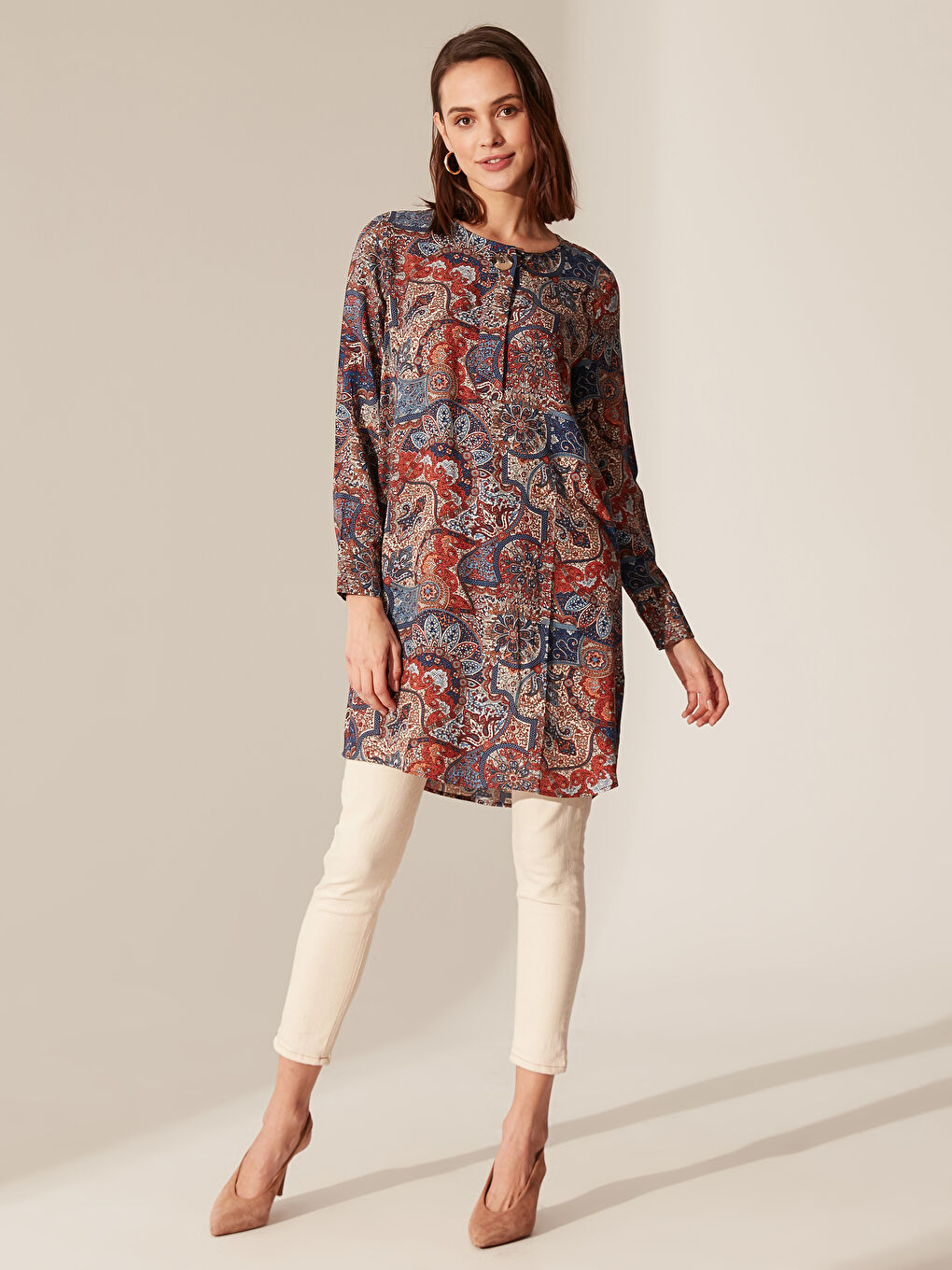 Kahverengi Uzun Kollu Kadın Tunik-4