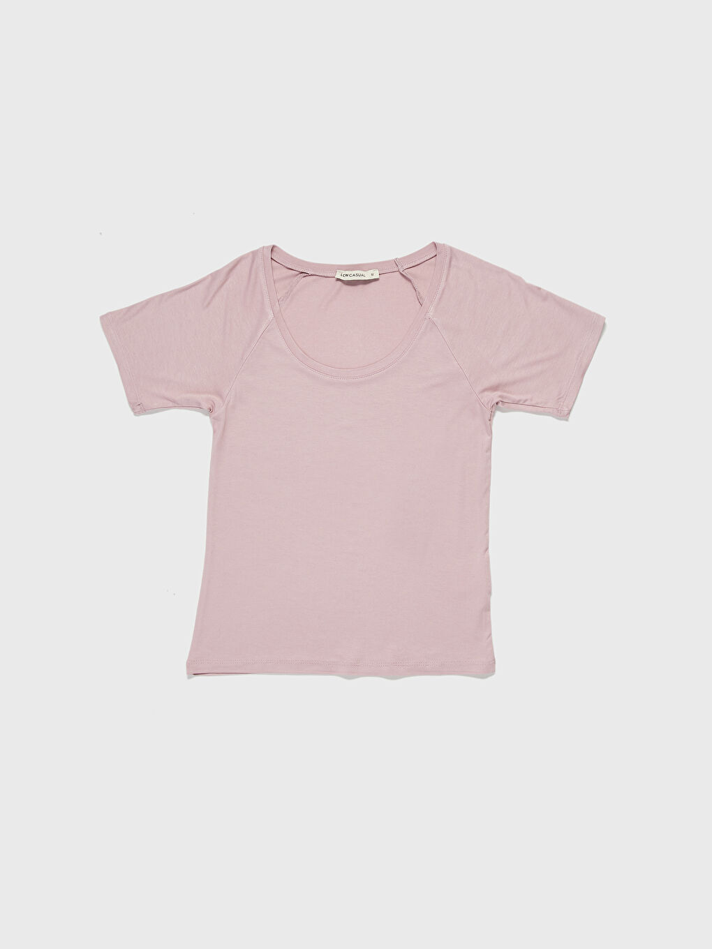 Lila U Yaka Pamuklu Kısa Kollu Kadın Düz Tişört-1