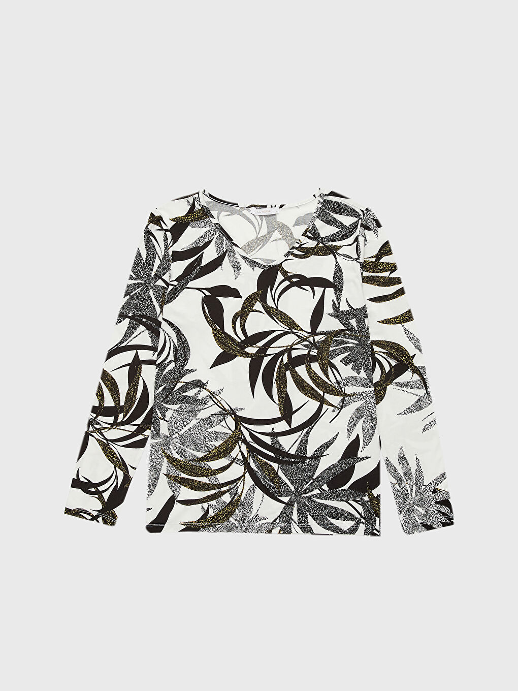 T-shirt Femme à Manches Longues Imprimé en Viscose avec Encolure en V-1