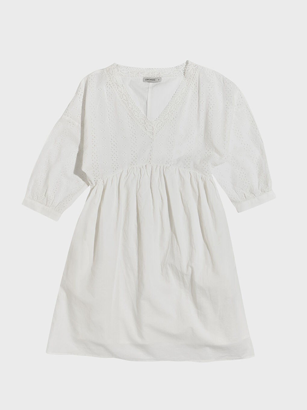 Ekru Yakası Dantelli Fistolu Elbise