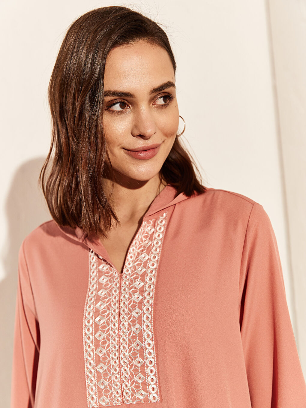 Robe en Crêpe à Manches Longues Coupe Ample pour Femmes-2