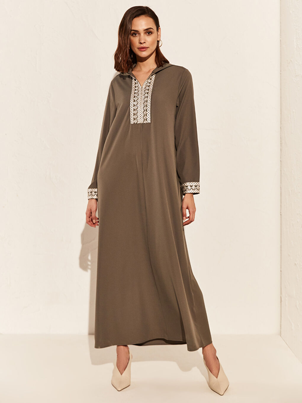 Robe en Crêpe à Manches Longues Coupe Ample pour Femmes