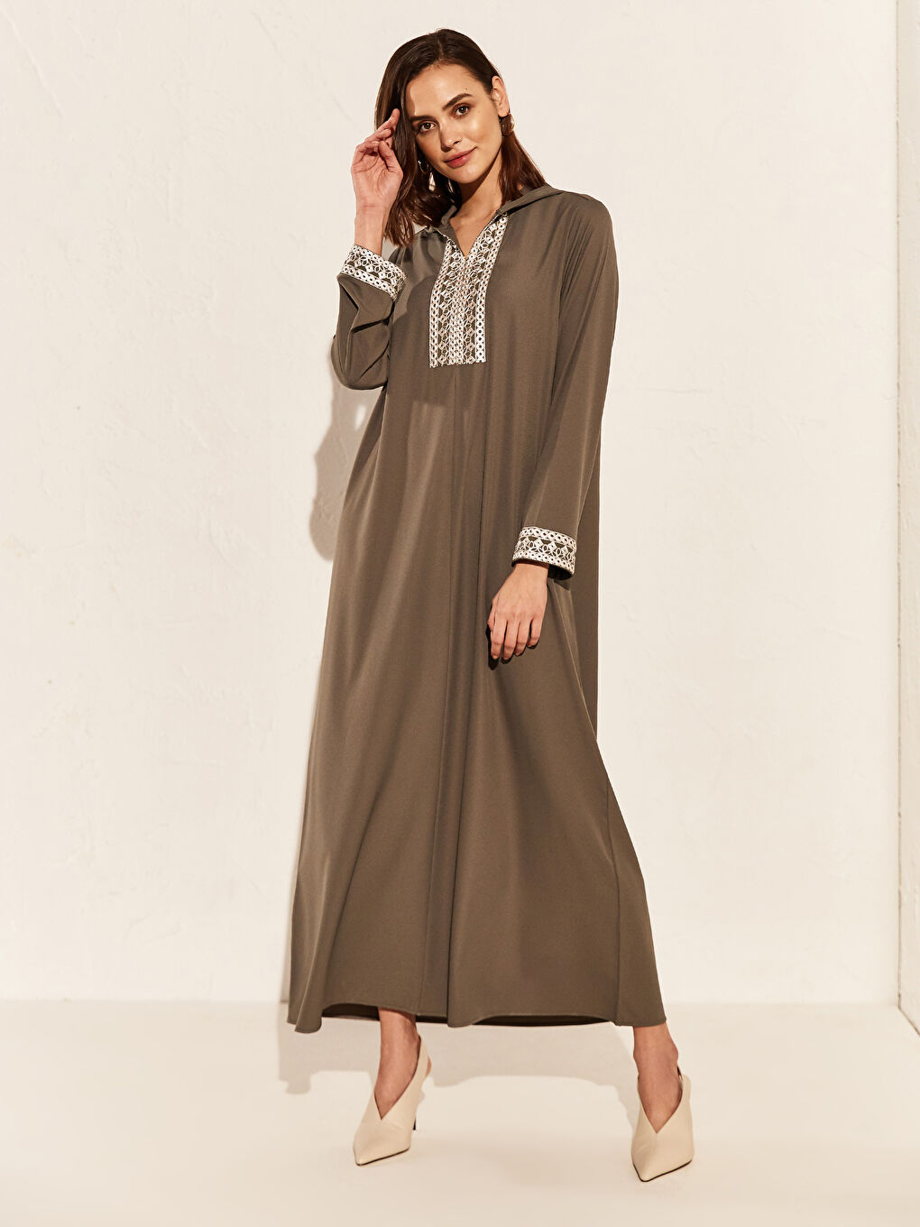 Robe en Crêpe à Manches Longues Coupe Ample pour Femmes-1