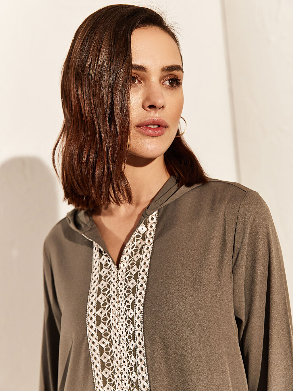 Robe en Crêpe à Manches Longues Coupe Ample pour Femmes-3