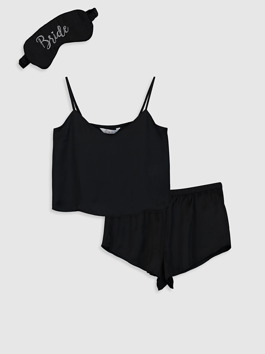 Siyah V Yaka Askılı Kadın Saten Pijama Takım-1