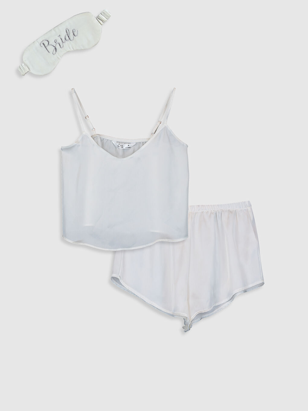 Ekru V Yaka Askılı Kadın Saten Pijama Takım-1