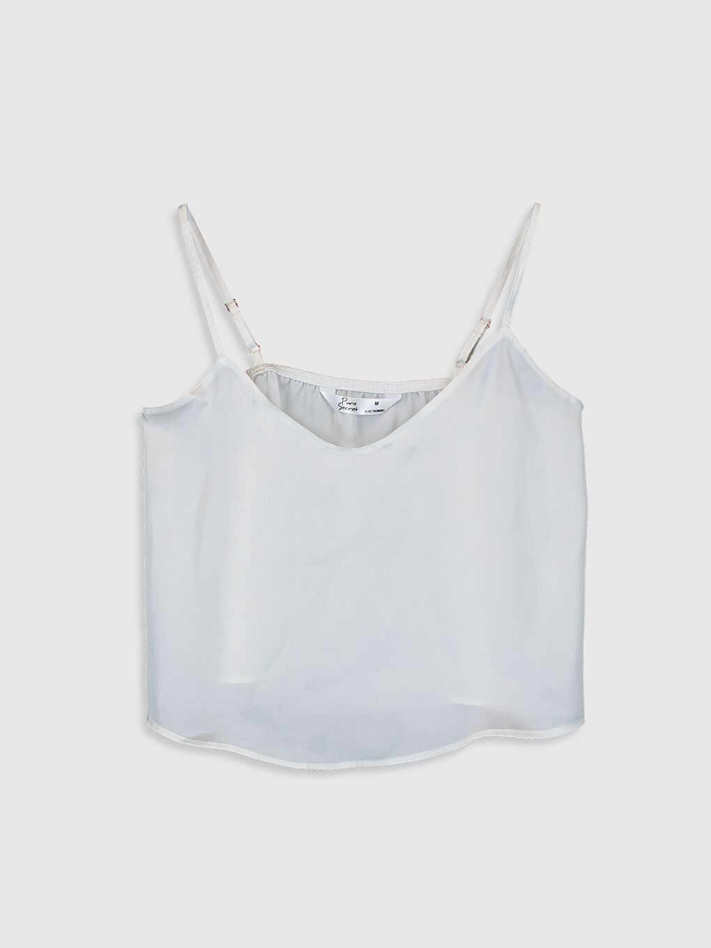 Ekru V Yaka Askılı Kadın Saten Pijama Takım-3