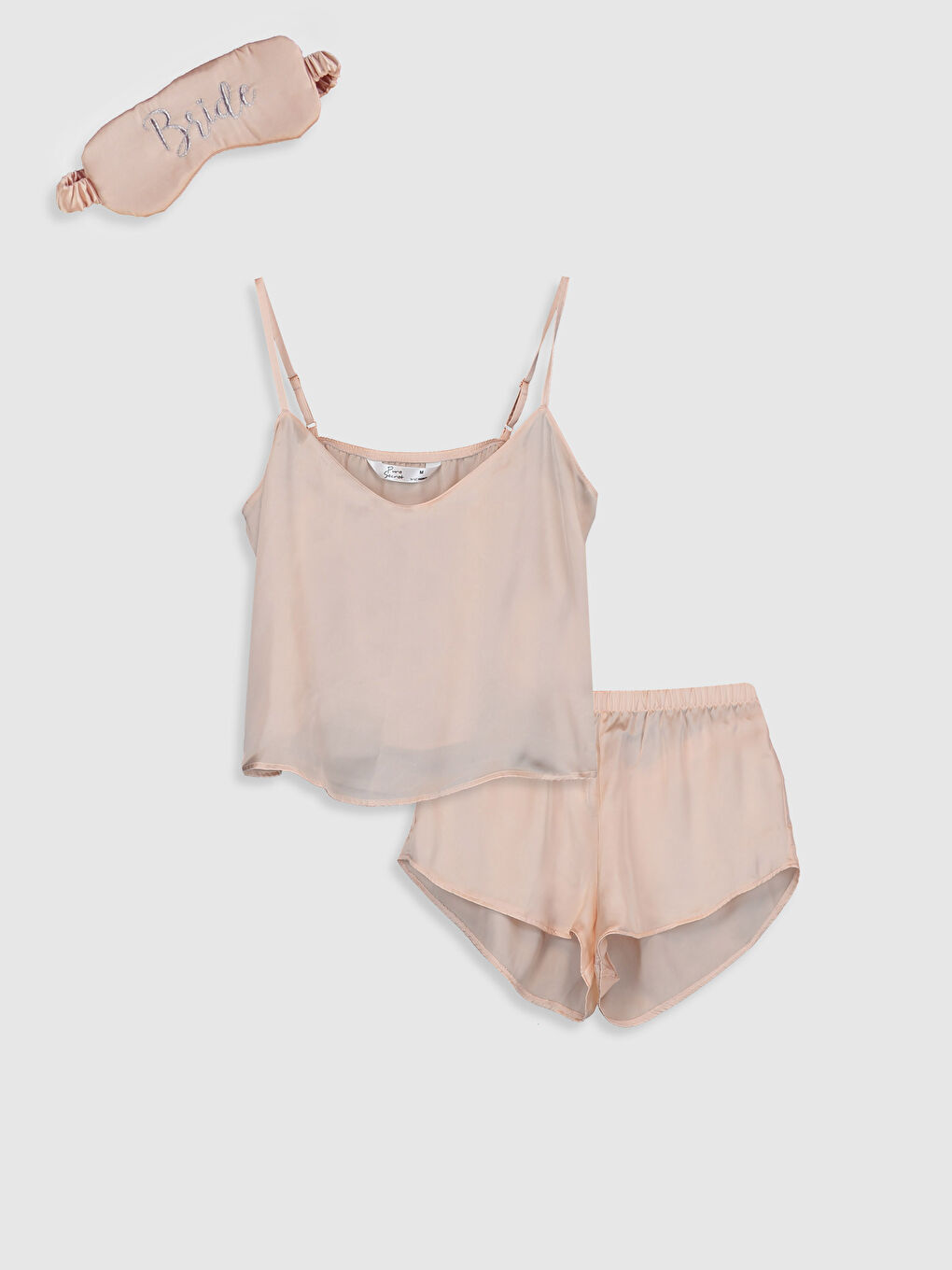 Pembe V Yaka Askılı Kadın Saten Pijama Takım-1