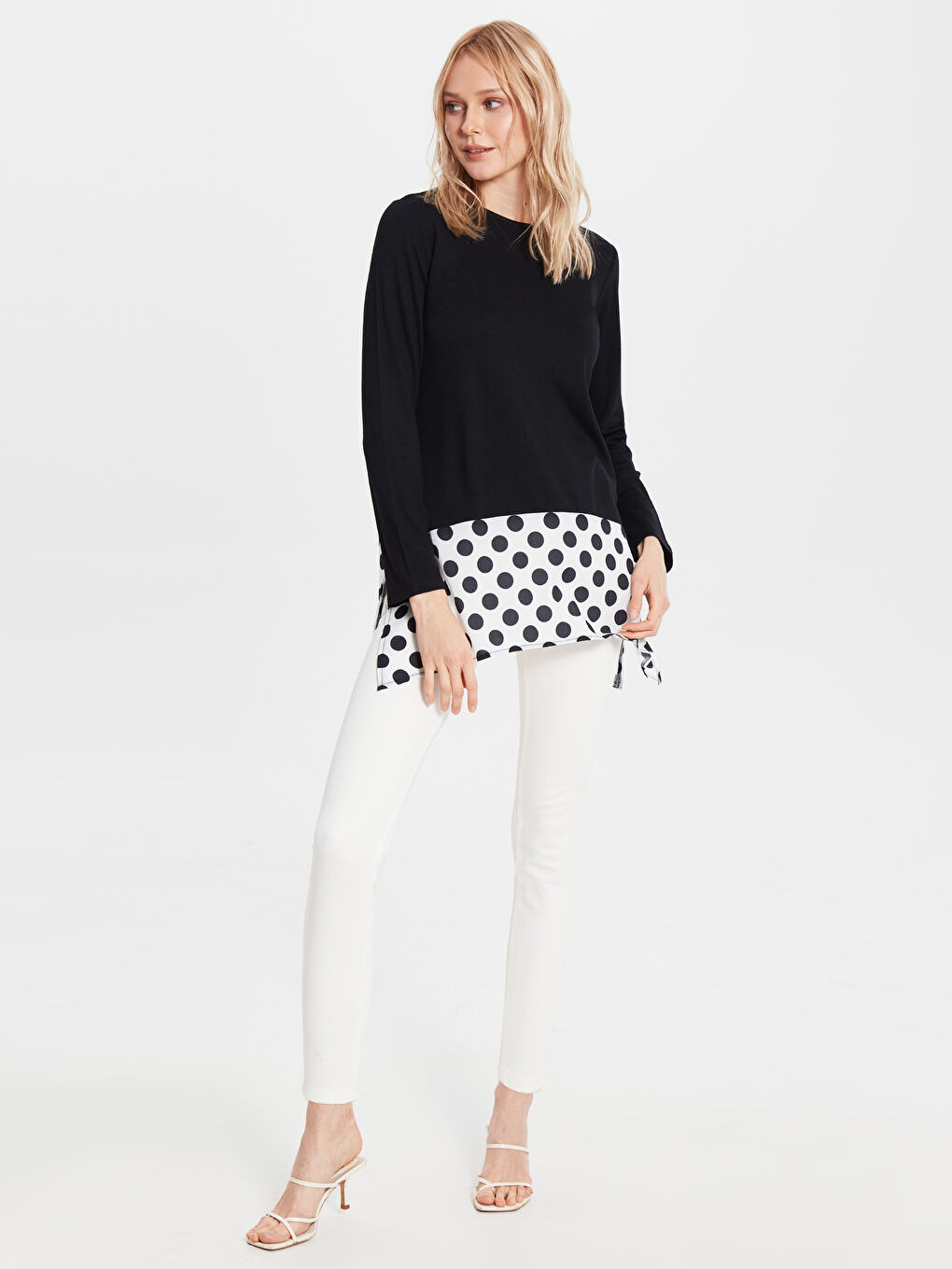 Женская футболка с длинным рукавом с круглым вырезом и узором-1