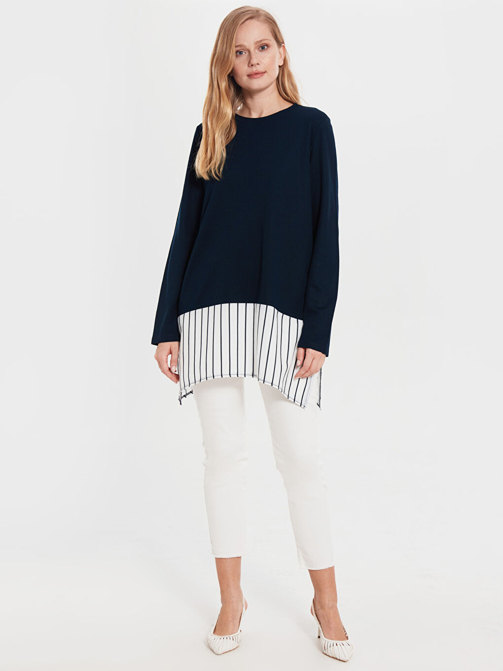 Crew Neck Striped Long Sleeve Women's T-Shirt-2