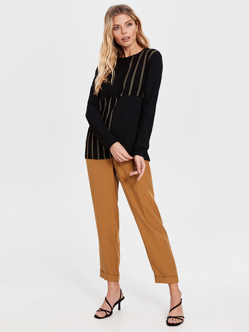 Әйелдерге арналған жолақты ұзын жең футболка-2