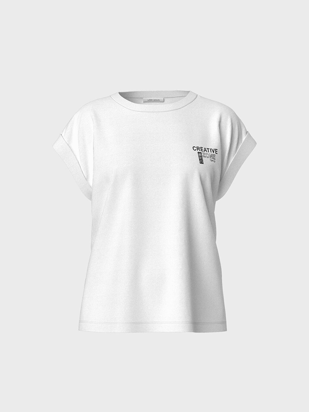 Beyaz Bisiklet Yaka Kısa Kollu Kadın Tişört-1