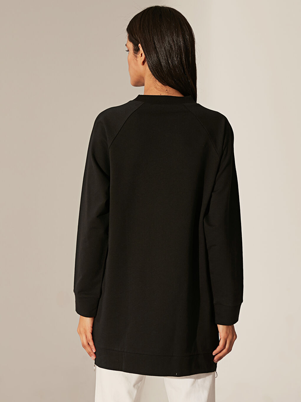 Siyah Fermuar Detaylı Salaş Sweatshirt-2