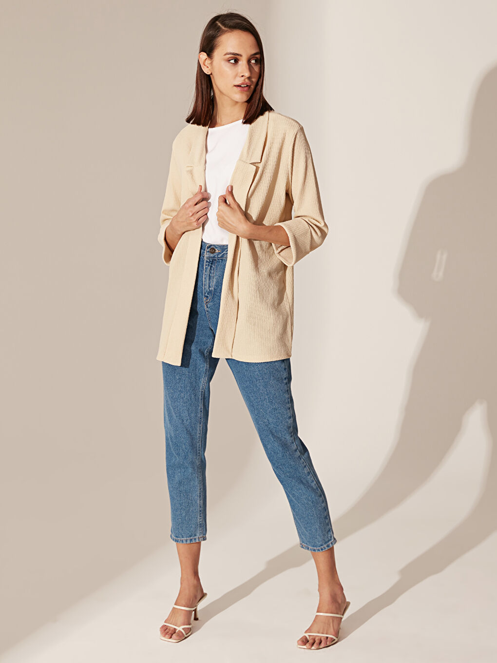 V Yaka Penye Kadın Düz Yakalı Hırka-3