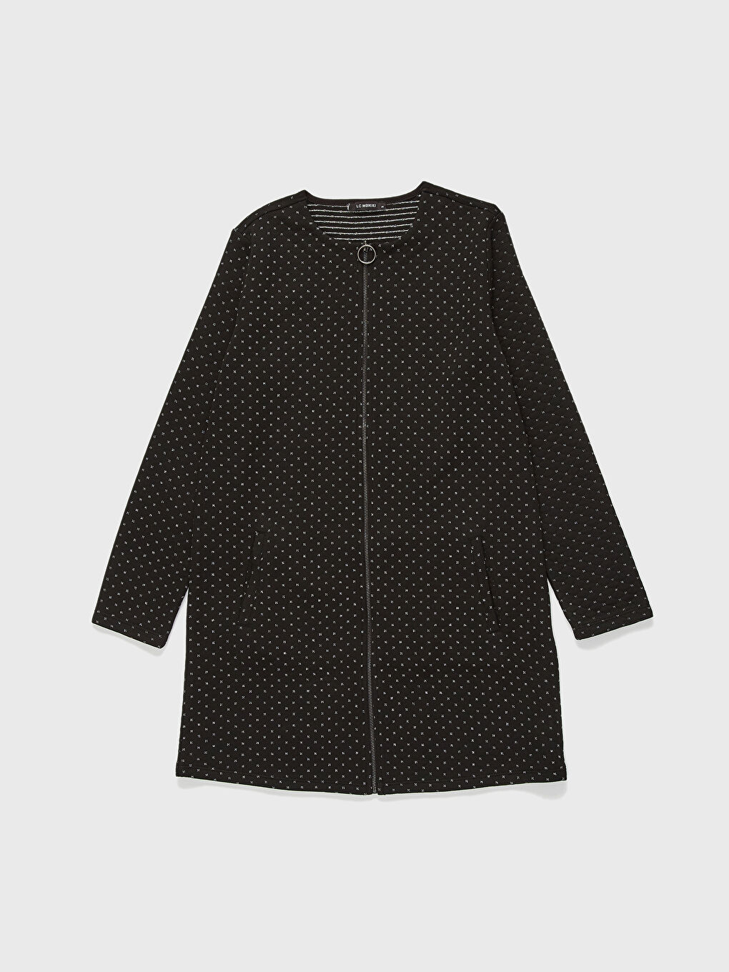 Siyah Bisiklet Yaka Desenli Uzun Kollu Viskon Kadın Hırka-1