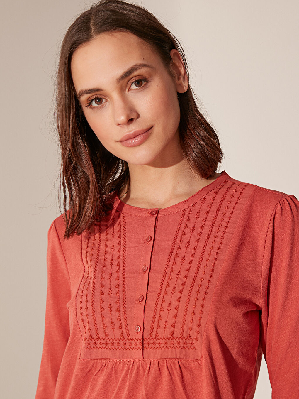 Chemises à Manches Longues en Coton Brodé-1