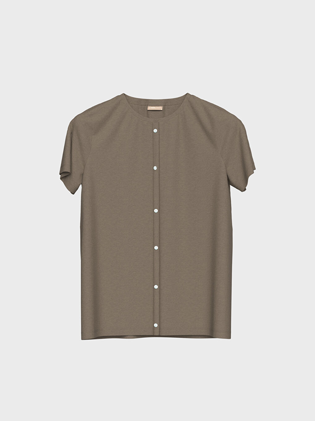 Bej Düğme Detaylı Pamuklu Tişört