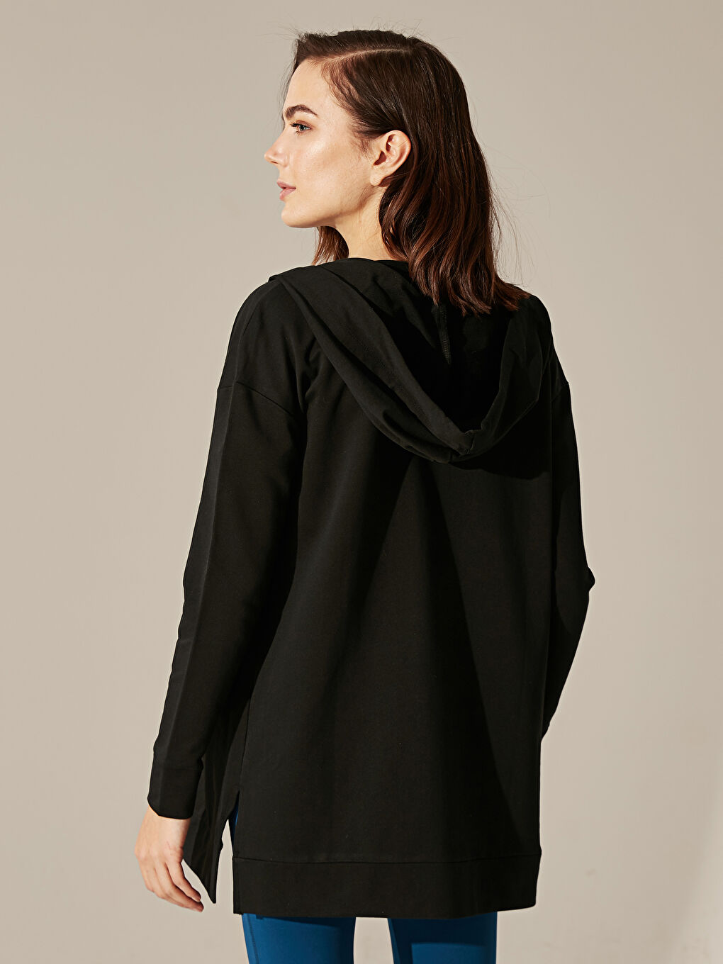 Siyah Kapüşolu Yaka Uzun Kollu Hamile Spor Hırka-3