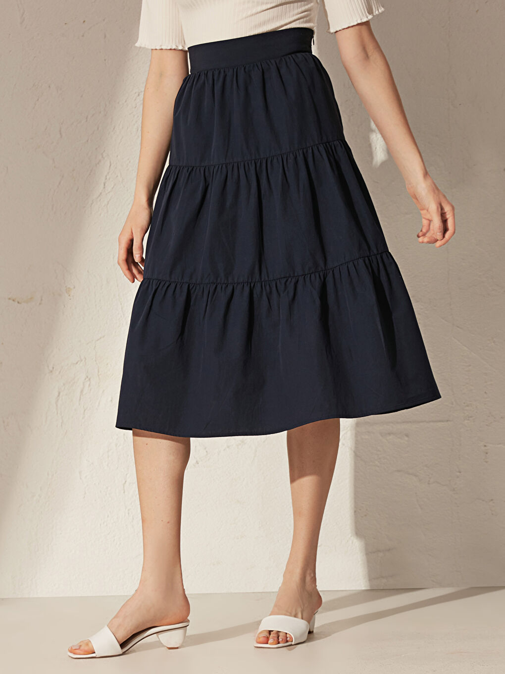 Lacivert Fırfır Detaylı Pamuklu Kadın Etek-3