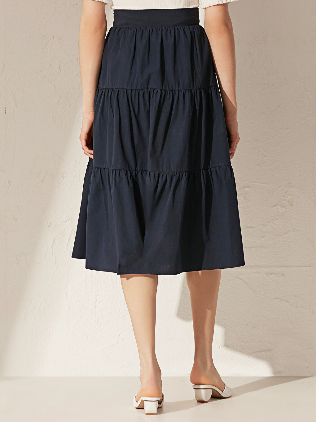 Lacivert Fırfır Detaylı Pamuklu Kadın Etek-4