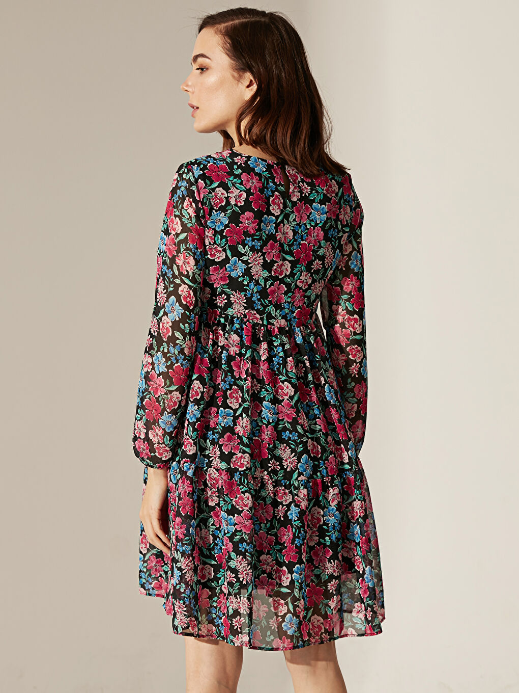 Karışık Çiçek Desenli Şifon Hamile Elbise-9