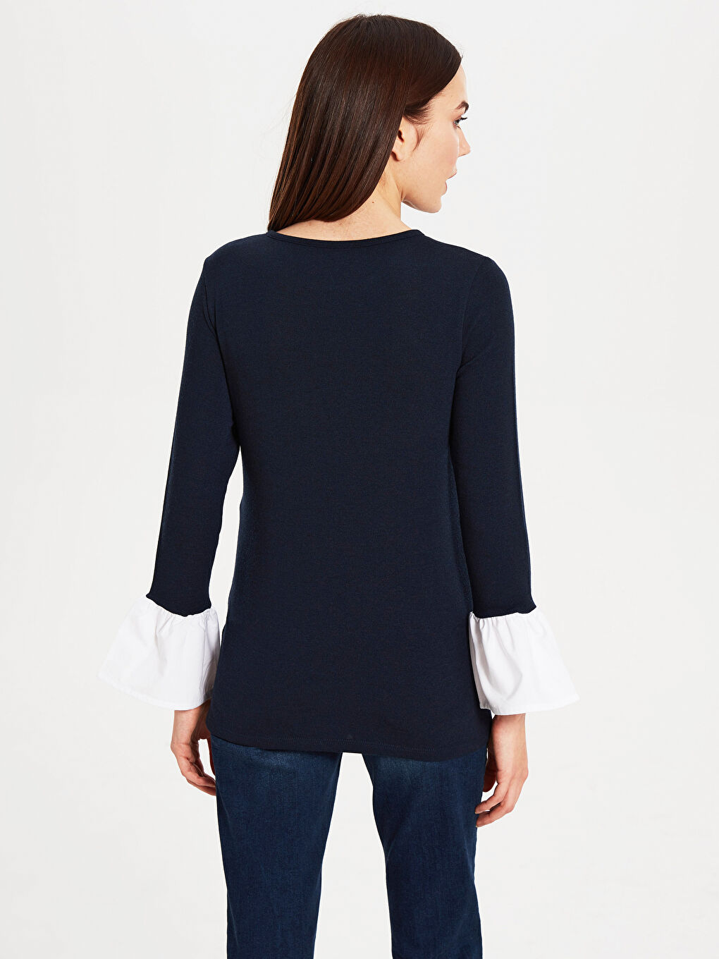 Lacivert Bisiklet Yaka Uzun Kollu Hamile Tişört-10