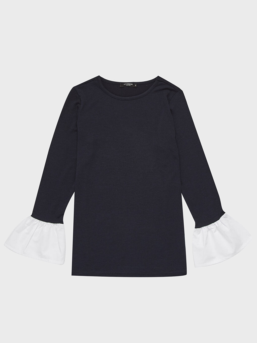 Lacivert Bisiklet Yaka Uzun Kollu Hamile Tişört-2