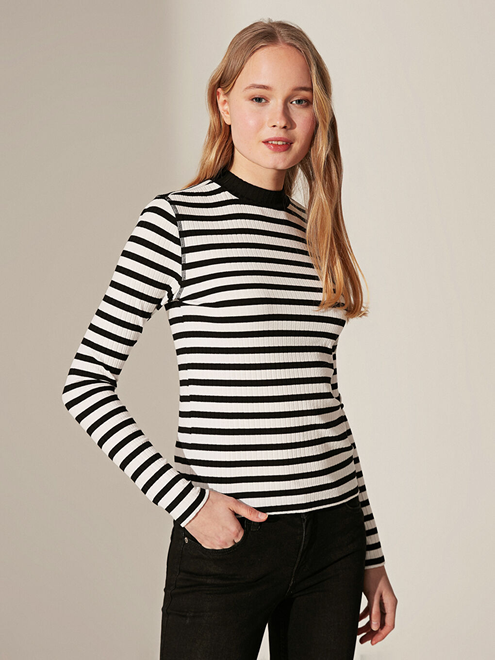 Stripped Crew Neck Long Sleeve Women's T-Shirt