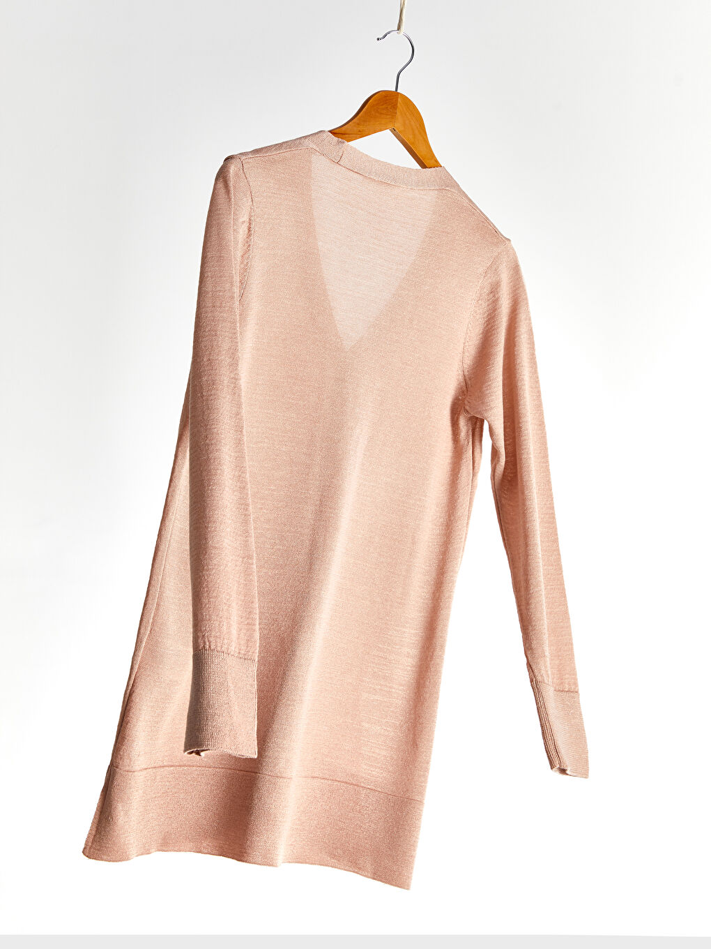 Pembe V Yaka Uzun Kollu Kadın Hırka-3