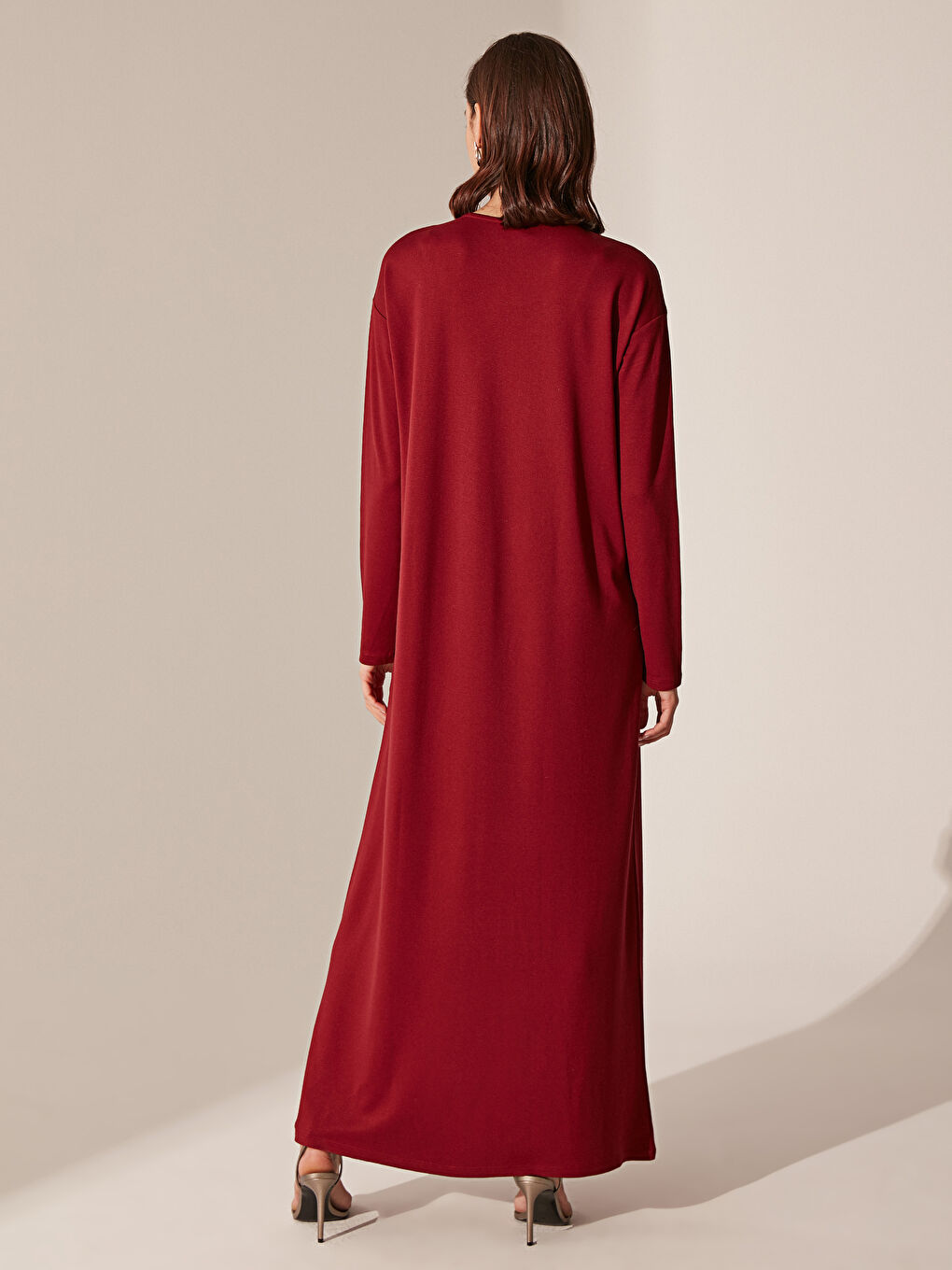 Bordo Uzun Kollu Kadın Elbise-2