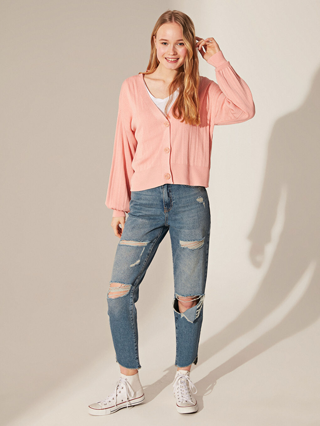 Женский кардиган с длинным рукавом стандартного кроя с v-образным вырезом-2