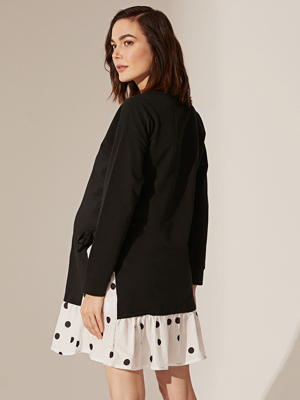 Siyah Bisiklet Yaka Uzun Kollu Kadın Elbise-7