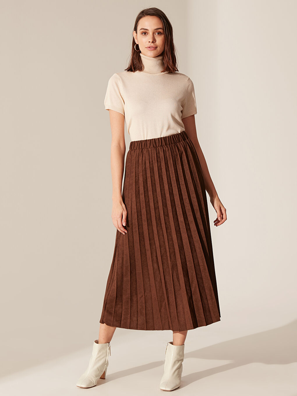 Wildleder Damen Plissierter Rock-1