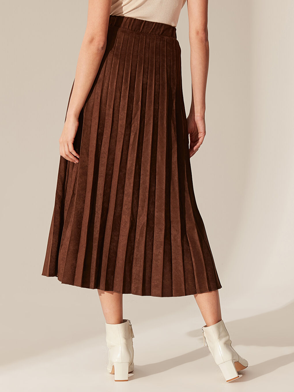 Wildleder Damen Plissierter Rock-3