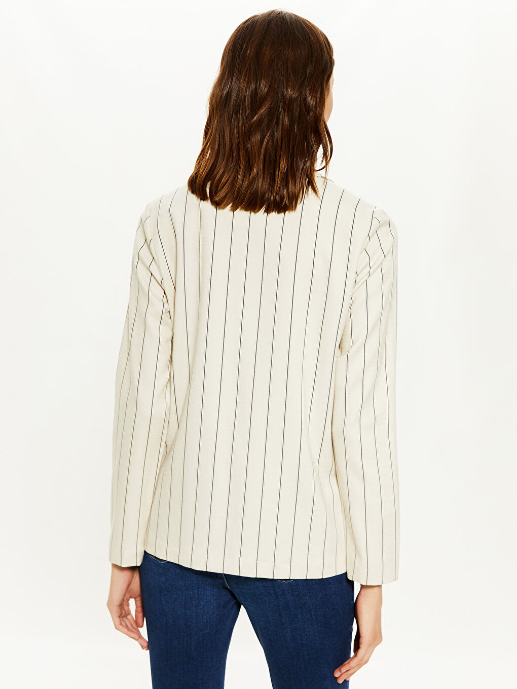 Ekru Rahat Kalıp Uzun Kollu Kadın Ceket-4