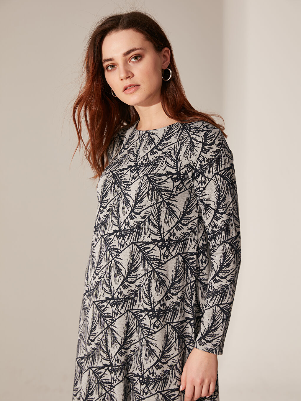 Lacivert Uzun Kollu Kadın Elbise-2