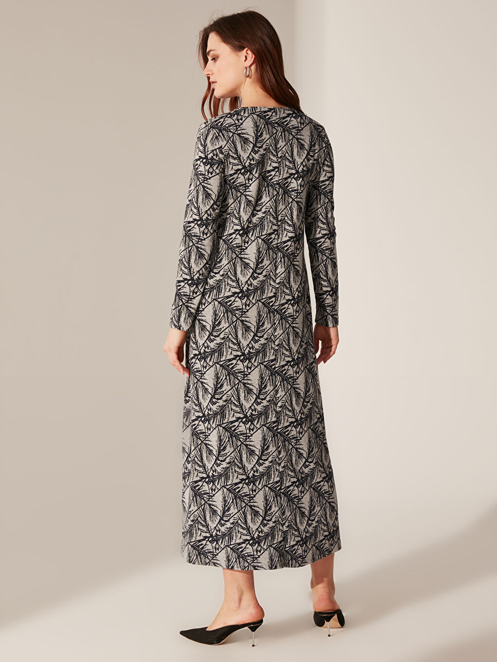 Lacivert Uzun Kollu Kadın Elbise-3