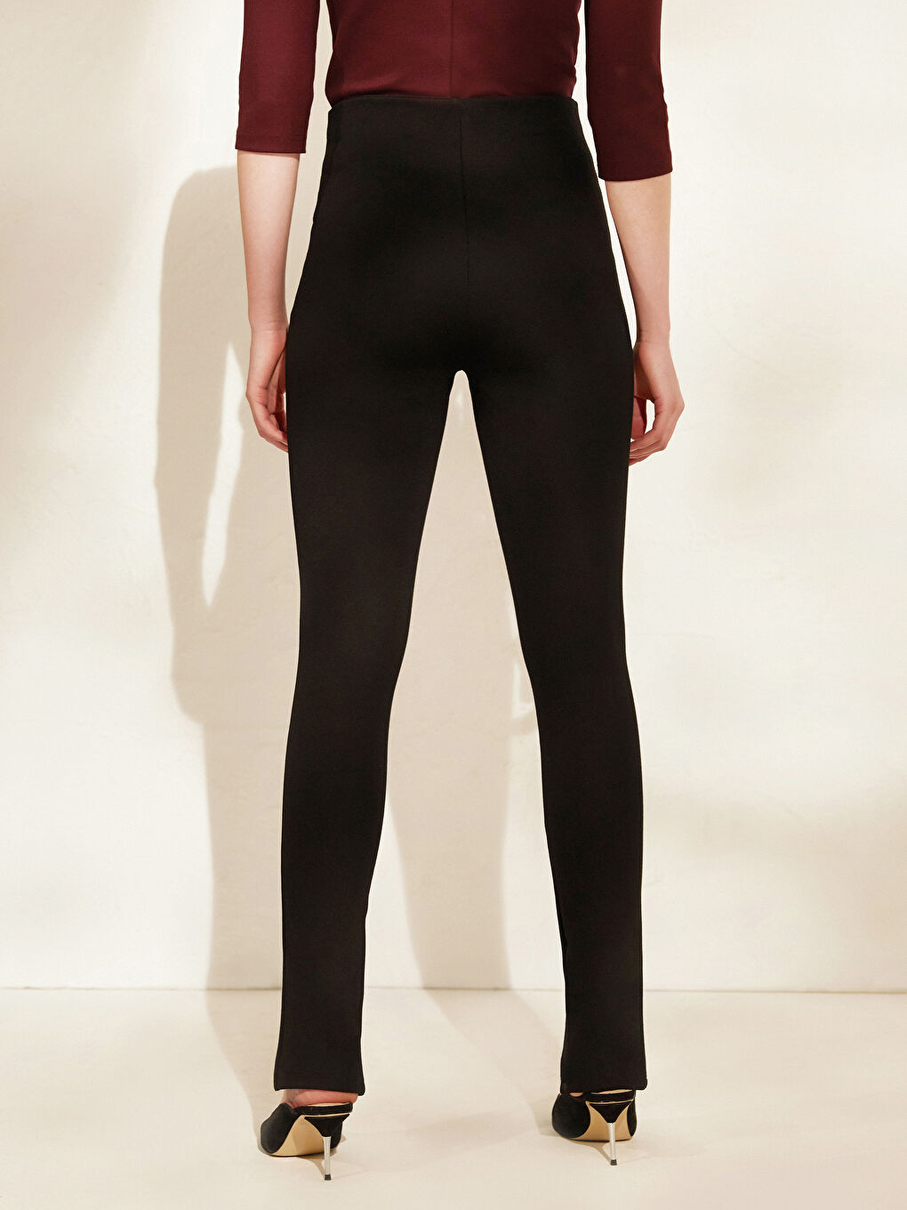 Slimming Leg Slit Detailed Elastic Leggings Trousers-2