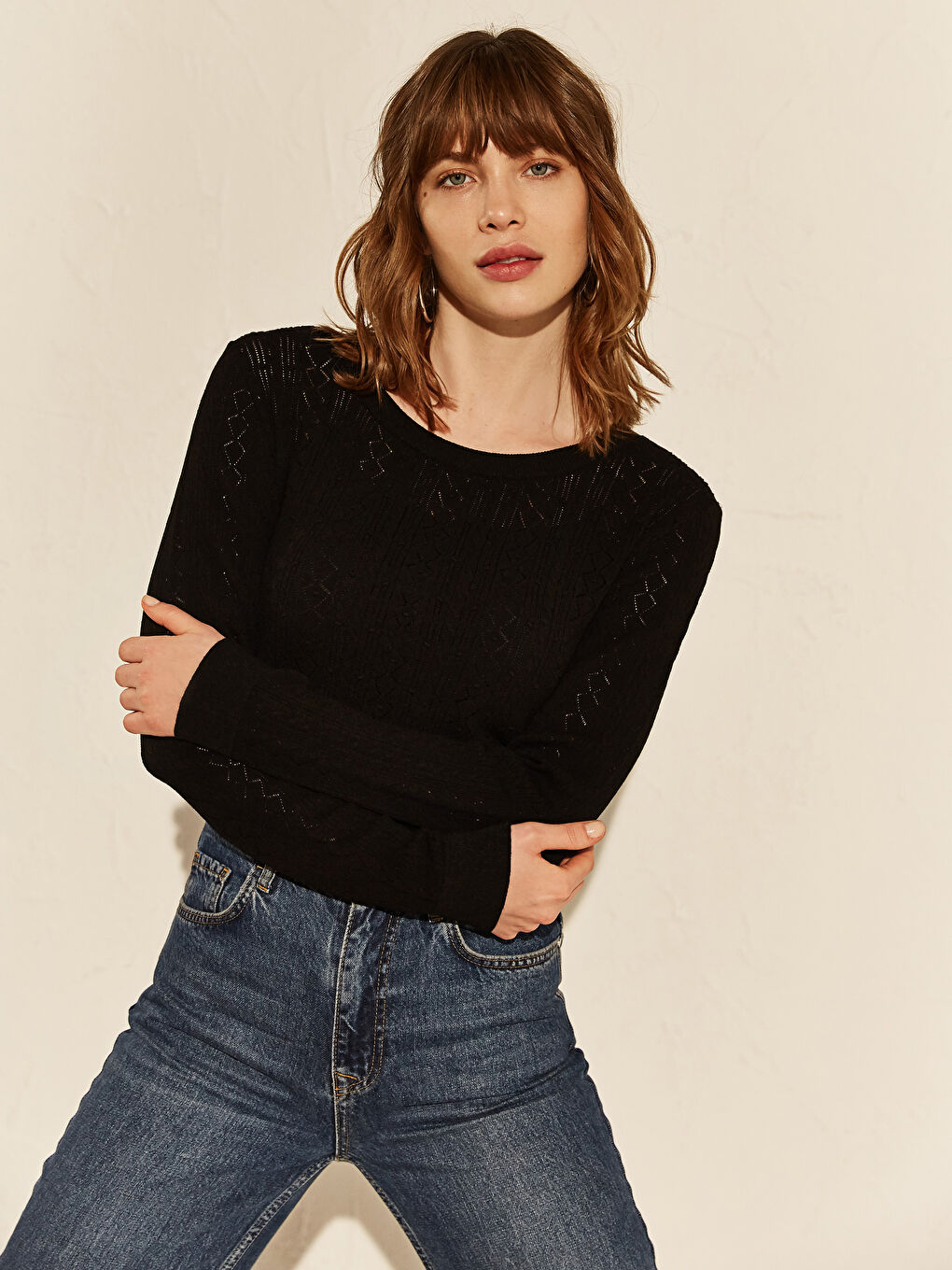 Siyah Bisiklet Yaka Uzun Kollu Kadın Kazak