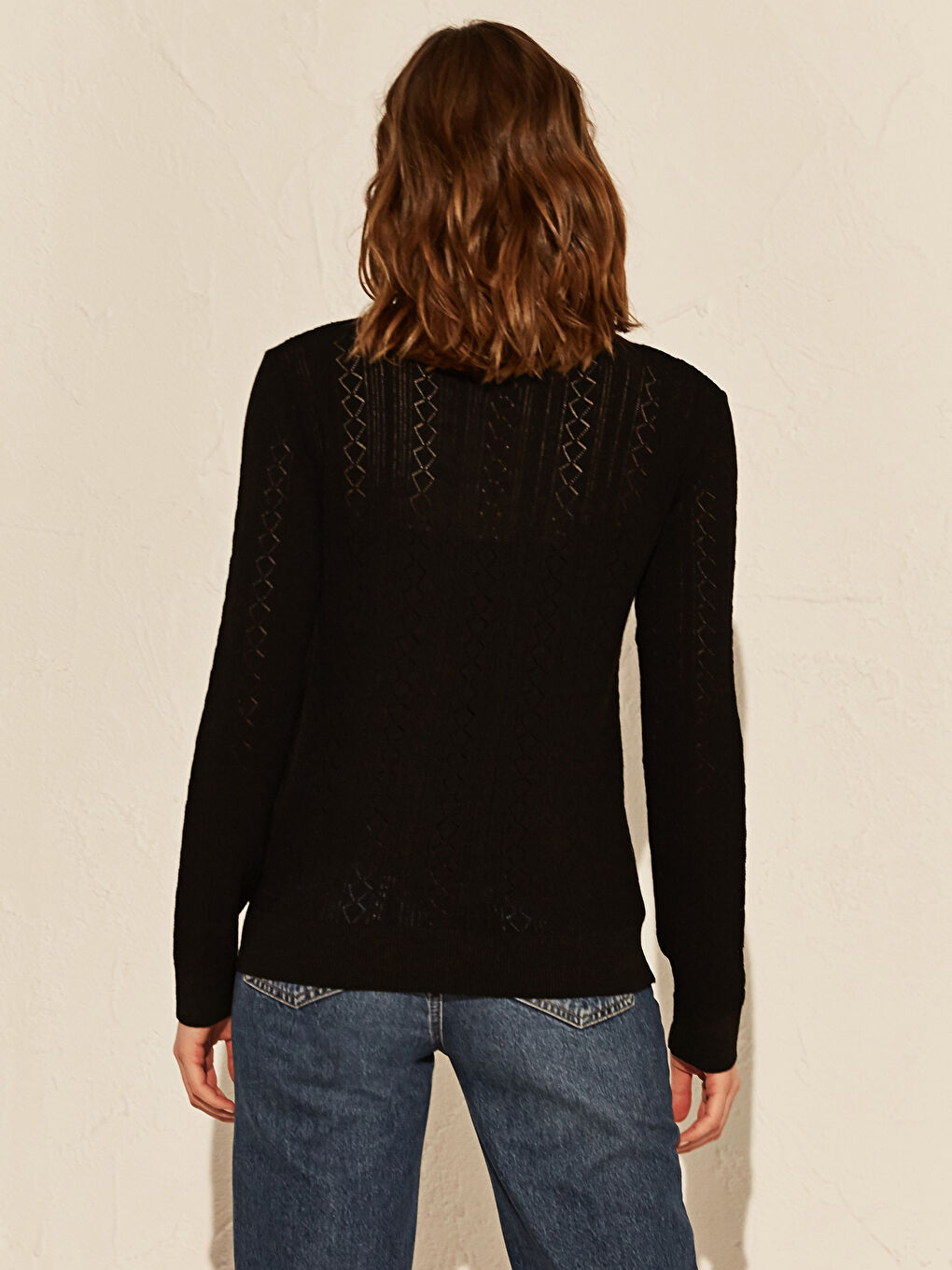 Siyah Bisiklet Yaka Uzun Kollu Kadın Kazak-4