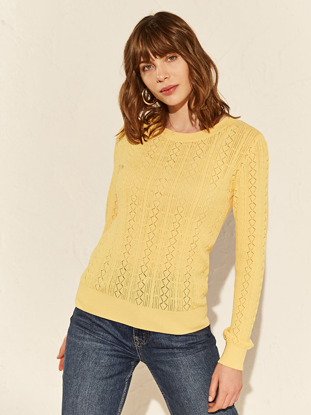 Sarı Bisiklet Yaka Uzun Kollu Kadın Kazak