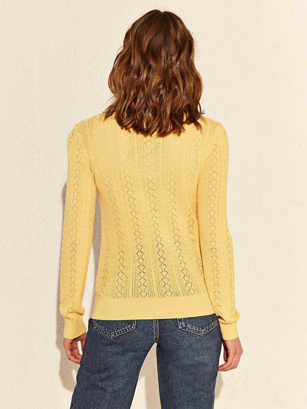 Sarı Bisiklet Yaka Uzun Kollu Kadın Kazak-3