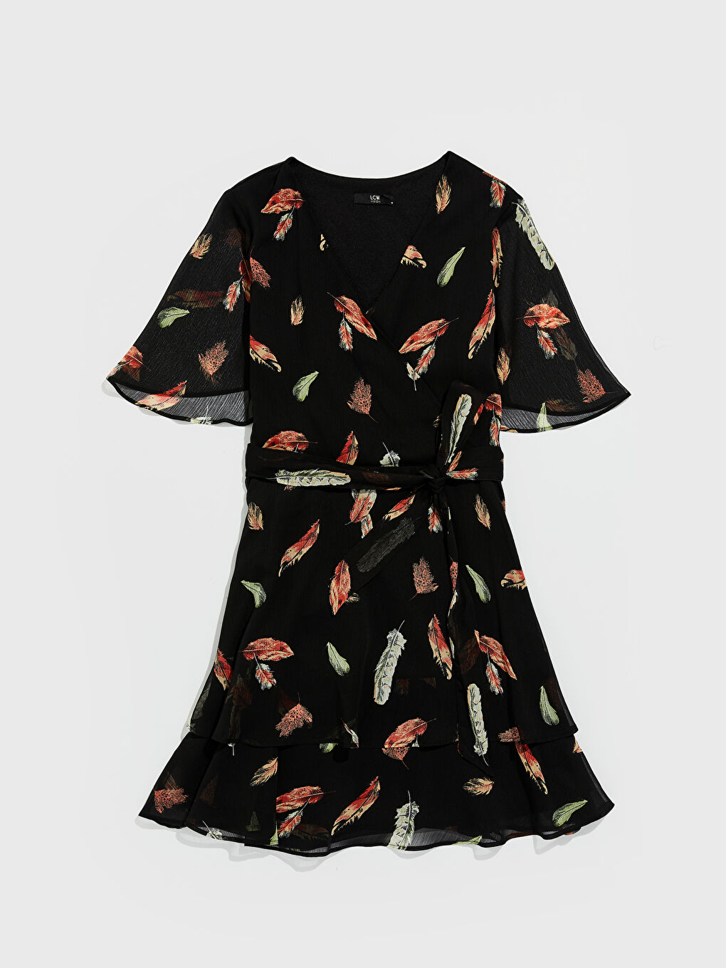 Double Breasted Standard Fit Short Sleeve Chiffon Women's Patterned Chiffon Dress