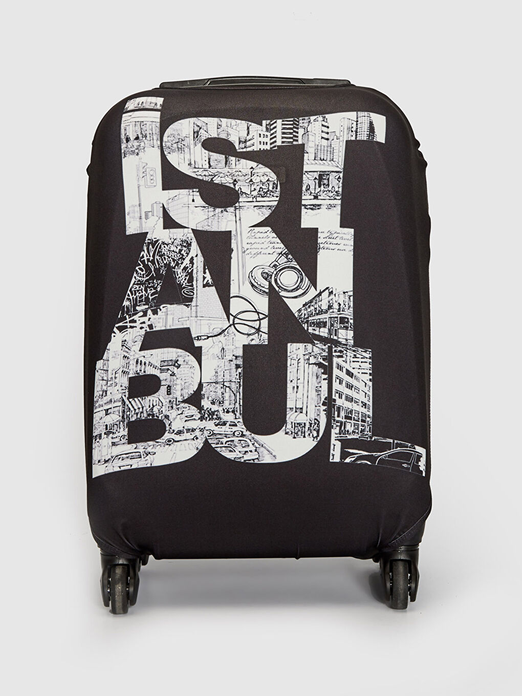 Beyaz İstanbul Baskılı Büyük Boy Valiz Kılıfı