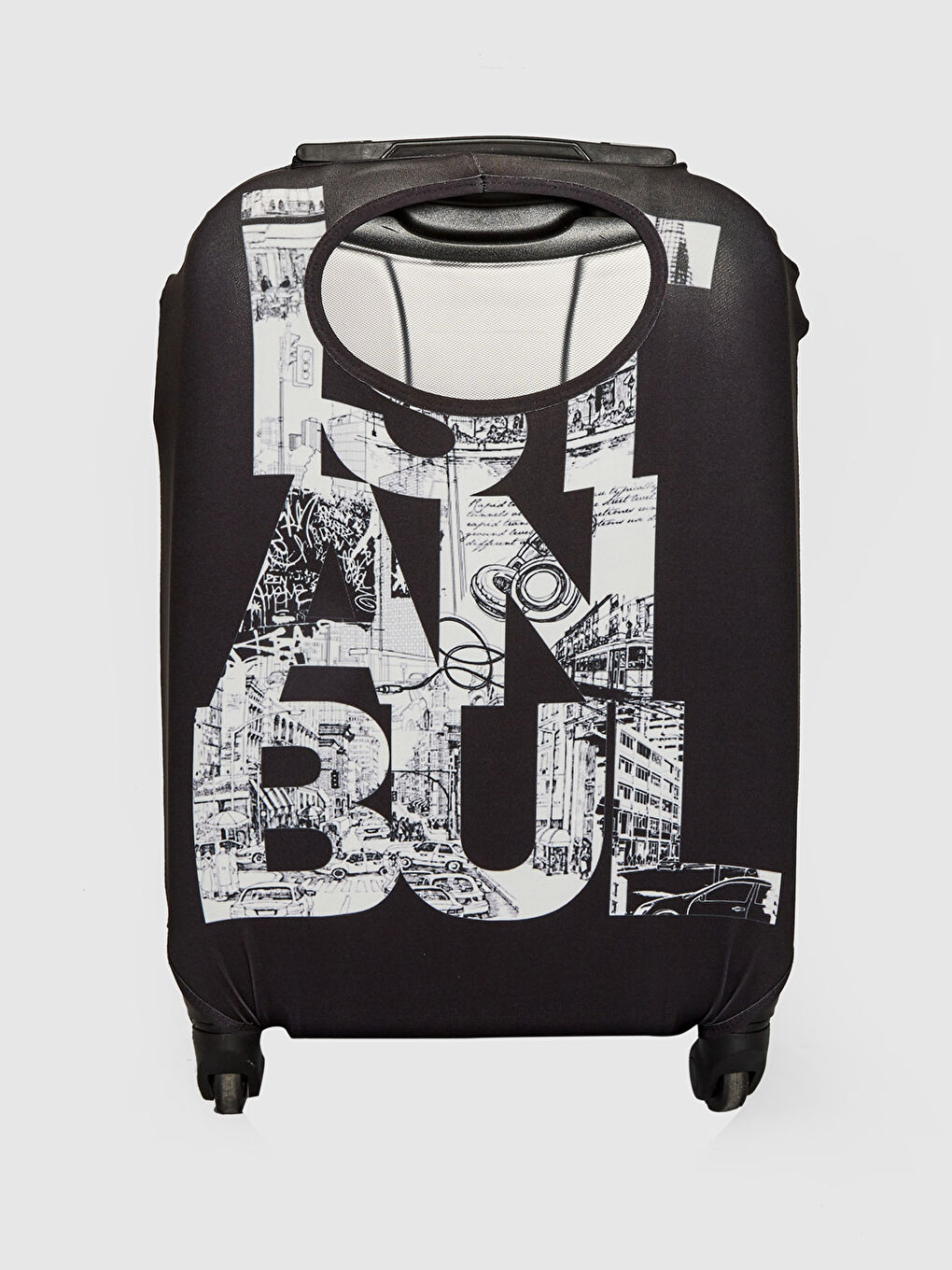 Beyaz İstanbul Baskılı Büyük Boy Valiz Kılıfı-1